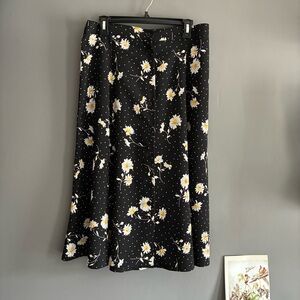 Vintage Polka Dot Daisy Print Button Front Maxi Skirt